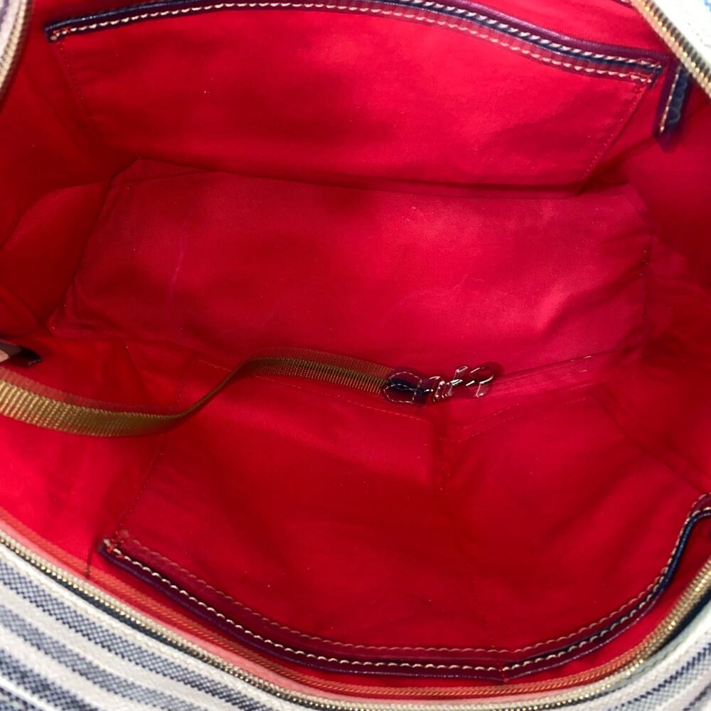 Dooney & Bourke Waverly Shopper Tote Striped Zippered Navy Red Handbag Purse - Picture 12 of 15